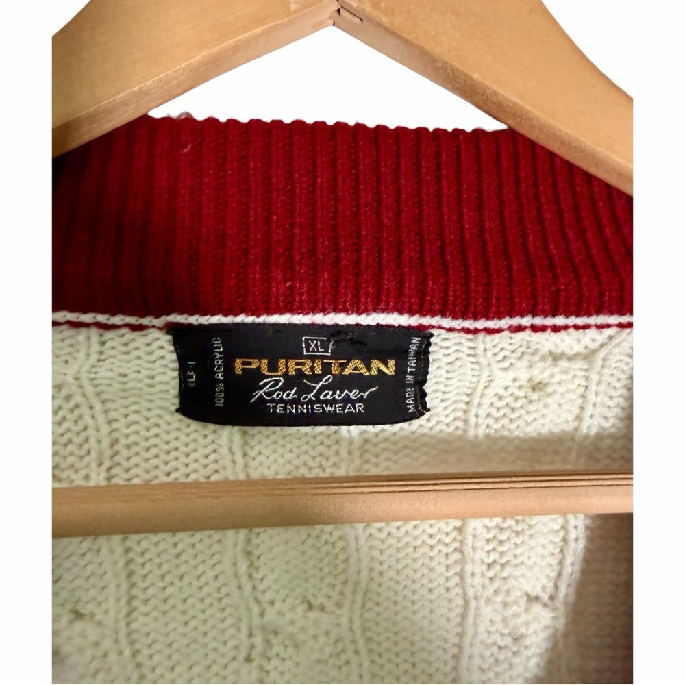 Vintage 70s Puritan Rod Laver Tenniswear Cable Knit Sweater Preppy‎ White XL - Picture 2 of 4